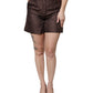 Brown Floral Brocade Mid Waist Mini Short