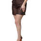 Brown Floral Brocade Mid Waist Mini Short