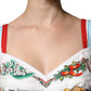 Dolce & Gabbana White Vegetable Print Sweetheart Cropped Top