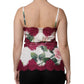 Dolce & Gabbana White Rose Print Satin Lace Tank Top Lingerie