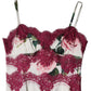 Dolce & Gabbana White Rose Print Satin Lace Tank Top Lingerie