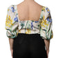 Dolce & Gabbana White Floral Puff Sleeves Crop Blouse Top