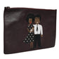 Dolce & Gabbana Brown Leather #DGFAMILY Embellished Men Clutch Pouch Bag