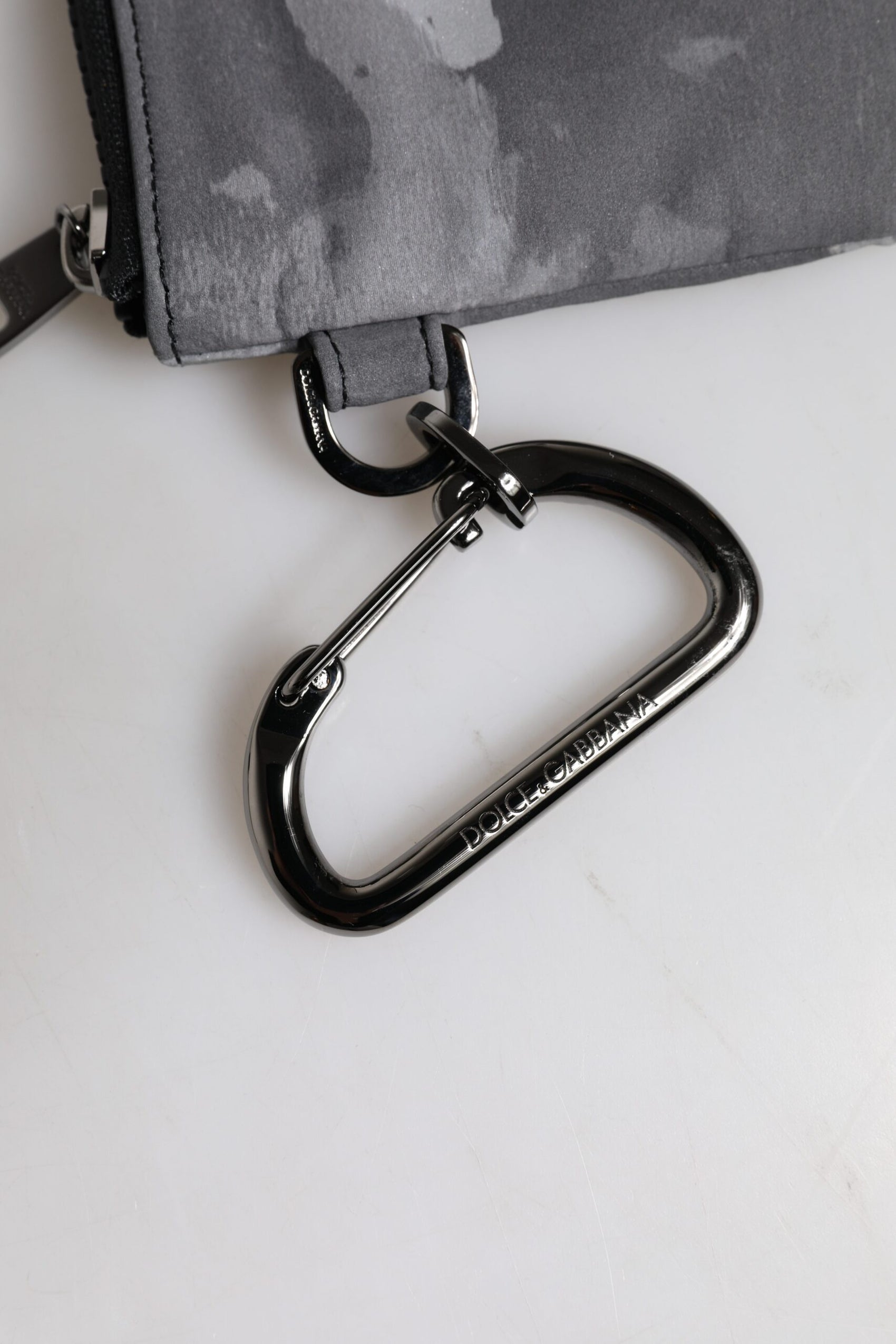 Dolce & Gabbana Black Gray Camouflage Logo Plaque Keyring Pouch Bag