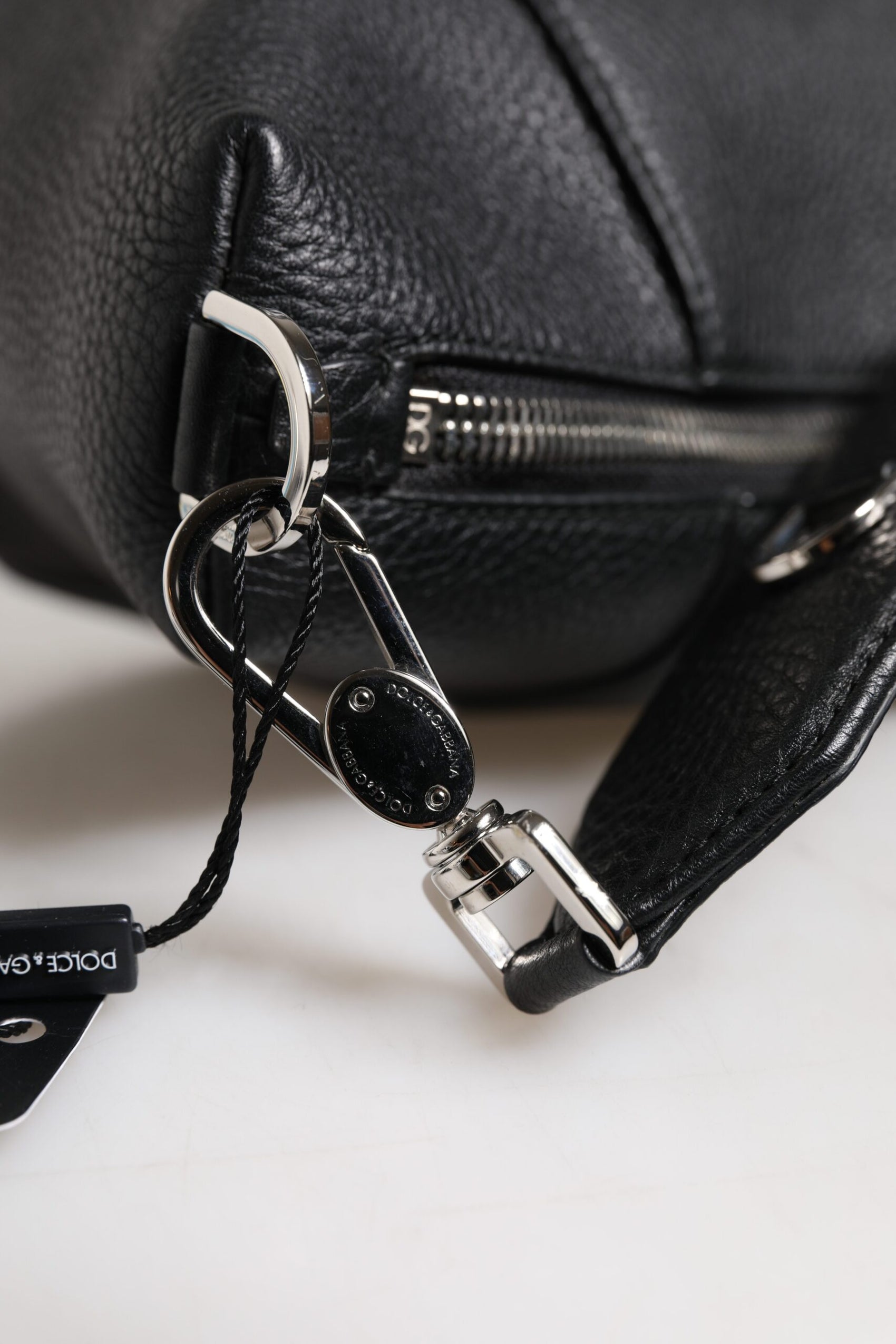 Dolce & Gabbana Black Leather Logo Plaque Shoulder Crossbody Bag