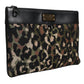 Multicolor Leopard Jacquard Print Logo Plaque Pouch Bag