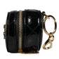 Black Lamb Leather DG Crystal Round Coin Purse Wallet
