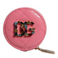 Pink Lamb Leather DG Crystal Round Coin Purse Wallet