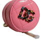Pink Lamb Leather DG Crystal Round Coin Purse Wallet