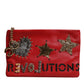 Red Revolutions Embellished Leather Clutch Bag