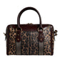 Brown Leopard Leather Shoulder Strap Duffle Bag