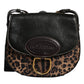 Black Brown Leopard Leather Shoulder Strap Bag