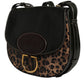 Black Brown Leopard Leather Shoulder Strap Bag