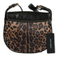 Black Brown Leopard Leather Shoulder Strap Bag