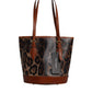 Brown Leopard Leather Shoulder Strap Tote Bag