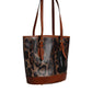 Brown Leopard Leather Shoulder Strap Tote Bag