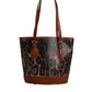 Brown Leopard Leather Shoulder Strap Tote Bag