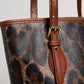 Brown Leopard Leather Shoulder Strap Tote Bag