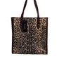 Brown Leopard Leather Shoulder Strap Tote Bag
