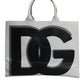 White Logo Print DG Daily Calfskin Shopping Tote Bag