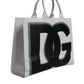 White Logo Print DG Daily Calfskin Shopping Tote Bag