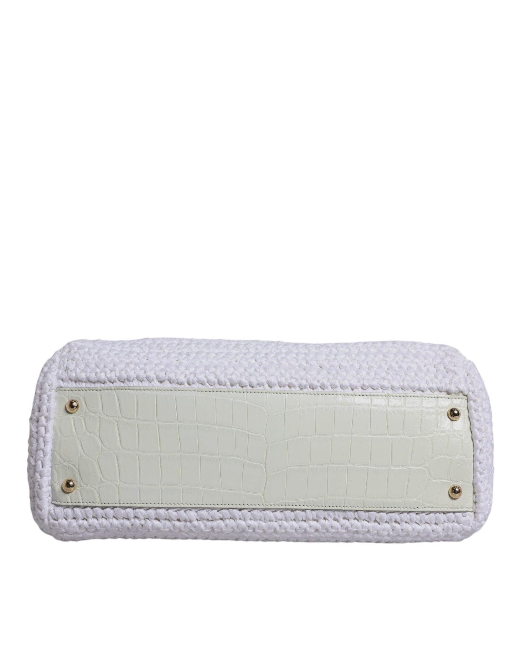 Dolce & Gabbana White Rafia Leather Top Handle Crossbody Bag