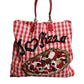 Red Checkered Embellished Shopping Tote Cotton Bag