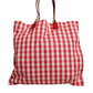 Red Checkered Embellished Shopping Tote Cotton Bag