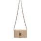 Beige Gold Chain Calf Leather Wallet Crossbody Bag