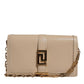 Beige Gold Chain Calf Leather Wallet Crossbody Bag