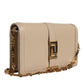 Beige Gold Chain Calf Leather Wallet Crossbody Bag