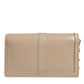 Beige Gold Chain Calf Leather Wallet Crossbody Bag
