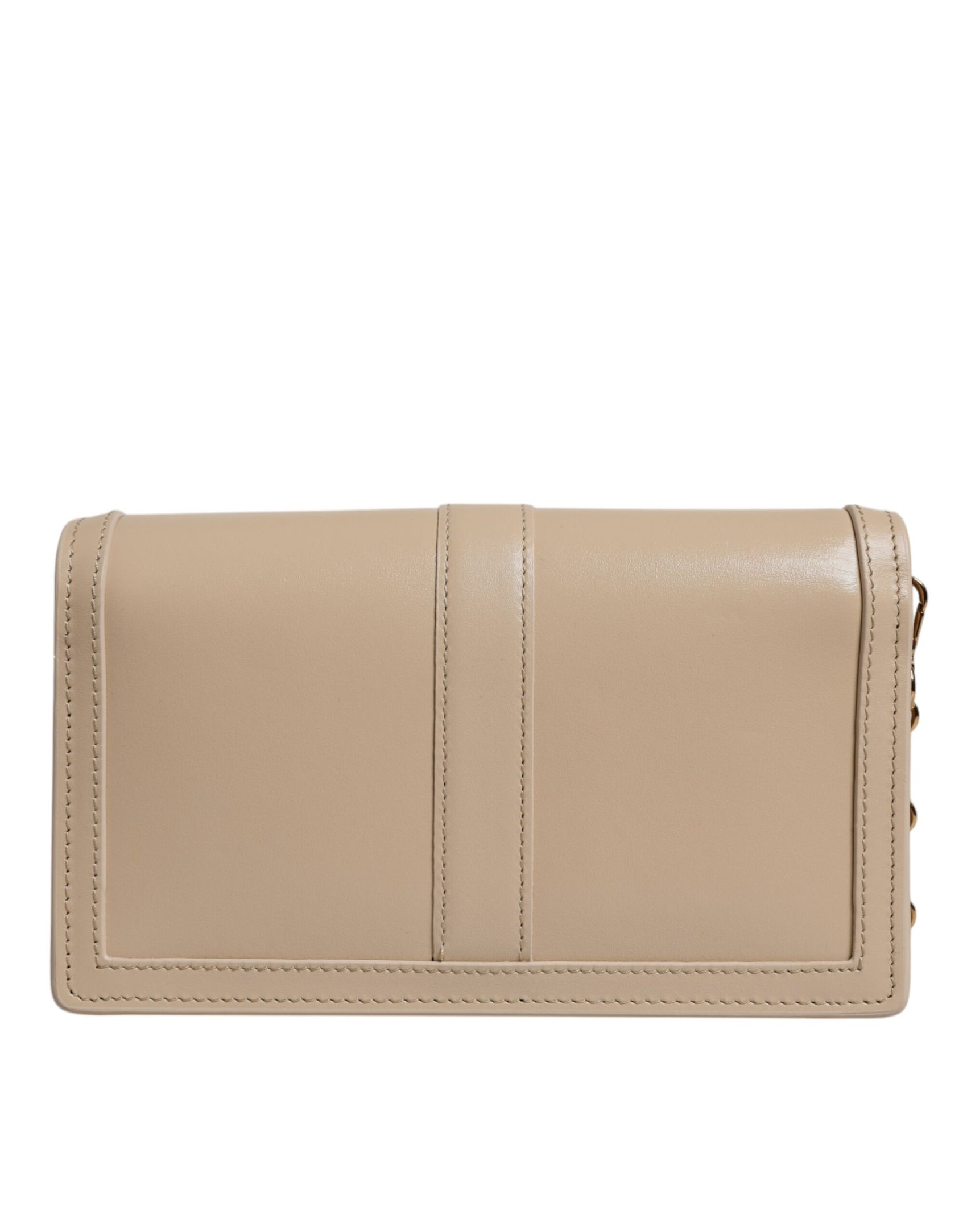 Versace Beige Gold Chain Calf Leather Wallet Crossbody Bag