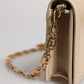 Beige Gold Chain Calf Leather Wallet Crossbody Bag
