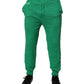 Green Cotton Elastic Waist Men Casual Pants