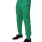 Green Cotton Elastic Waist Men Casual Pants