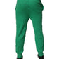 Green Cotton Elastic Waist Men Casual Pants