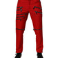 Red Zipper Embellished Straight Pants