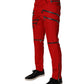 Red Zipper Embellished Straight Pants