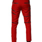 Red Zipper Embellished Straight Pants