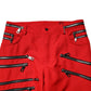 Red Zipper Embellished Straight Pants