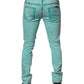 Green Tie Dye Cotton Skinny Men Denim Jeans