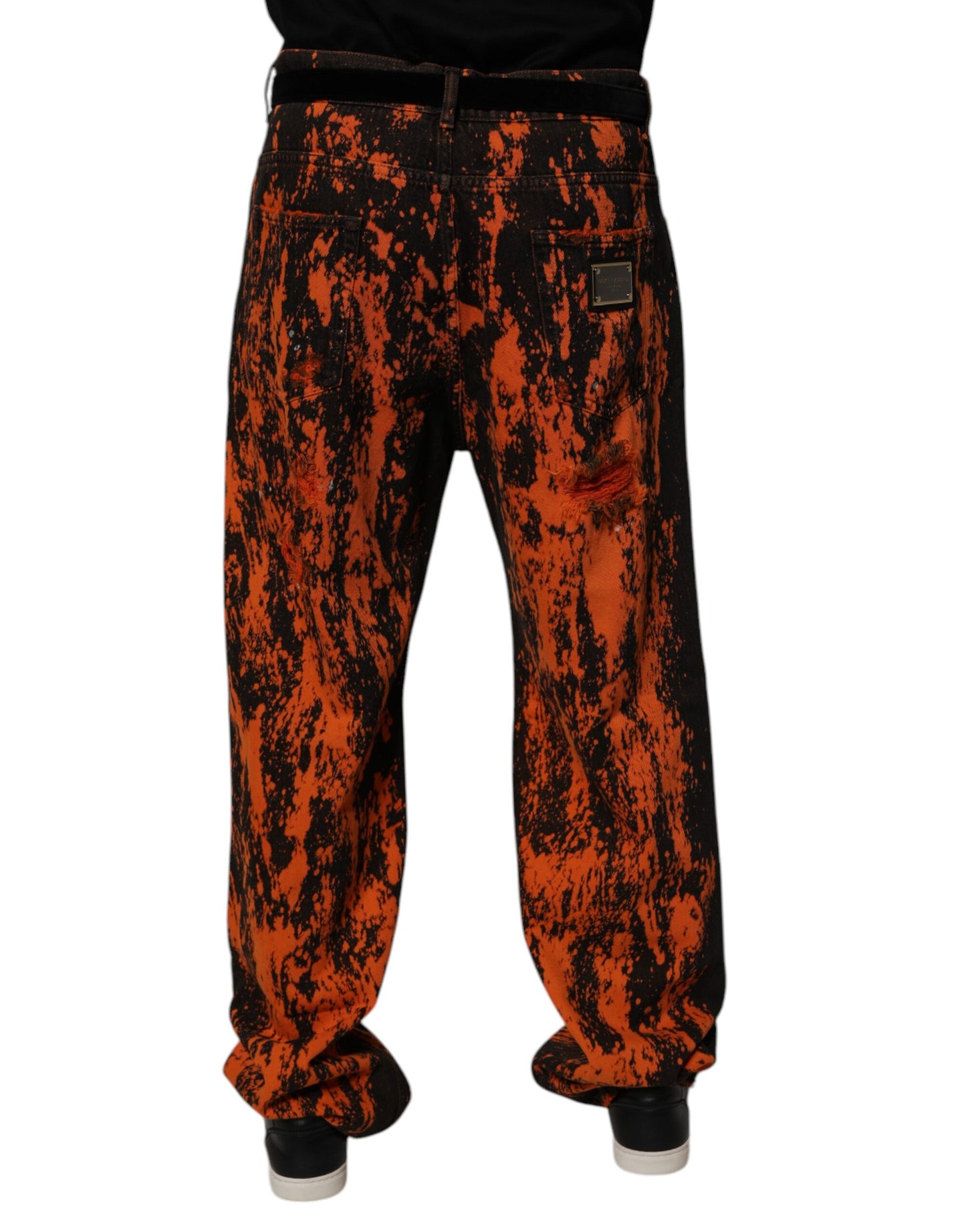 Black Red Tie Dye Cotton Straight Denim Jeans