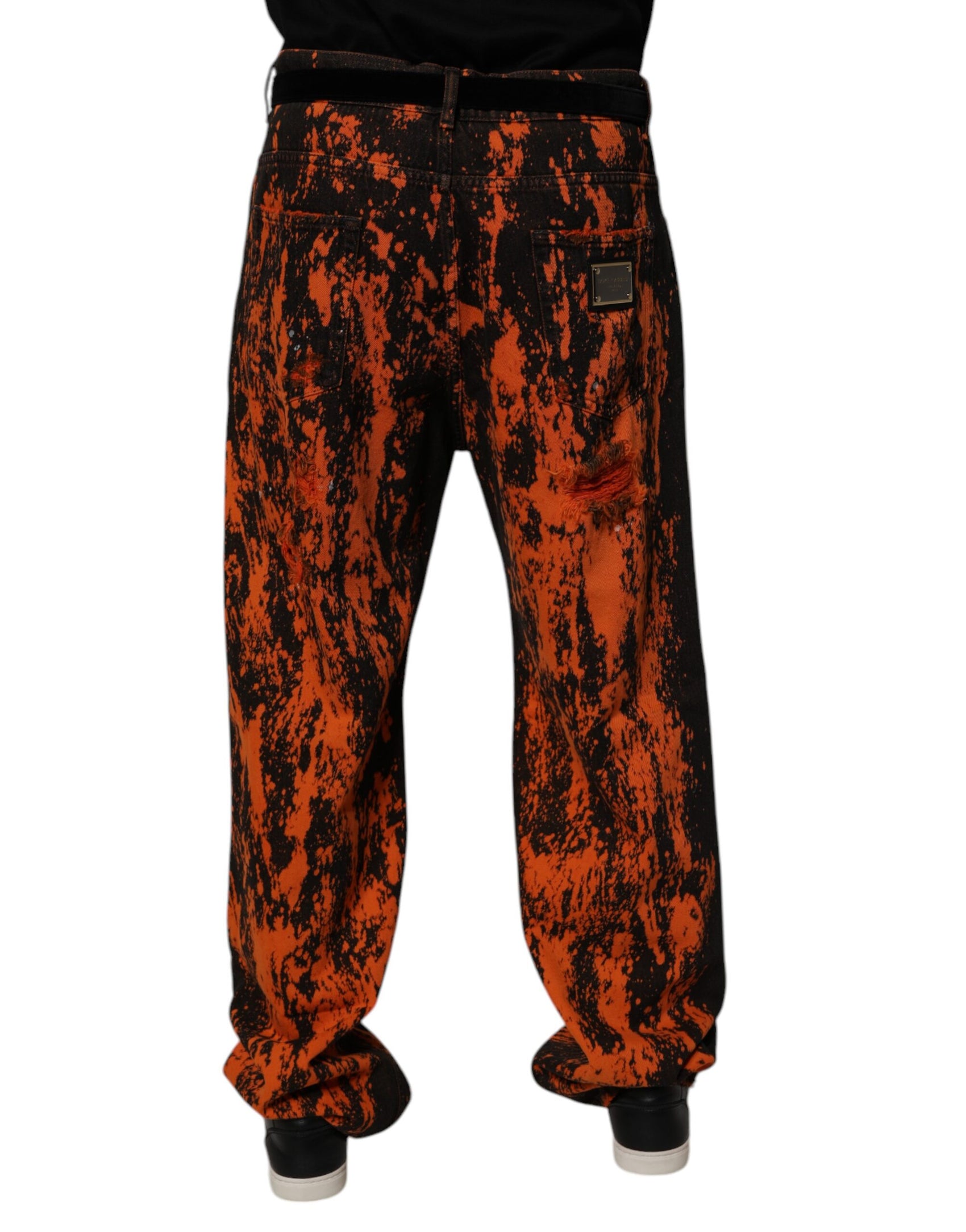 Dolce & Gabbana Black Red Tie Dye Cotton Straight Denim Jeans