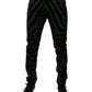 Black Green Stripes Cotton Skinny Denim Jeans