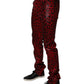 Red Leopard Cotton Slim Fit Denim Jeans