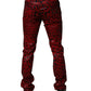Red Leopard Cotton Slim Fit Denim Jeans
