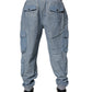 Light Blue Cotton Jogger Cargo Men Denim Pants