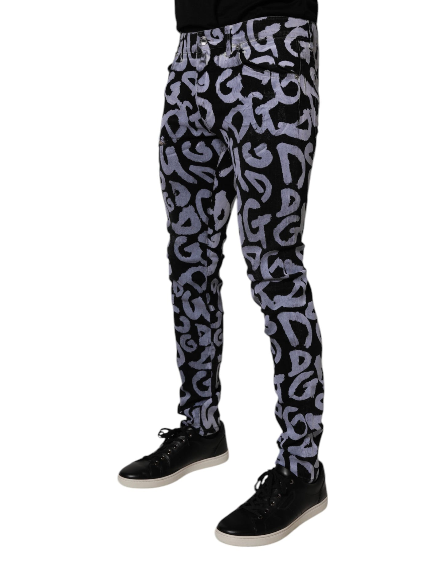 Black Logo Monogram Cotton Skinny Denim Jeans