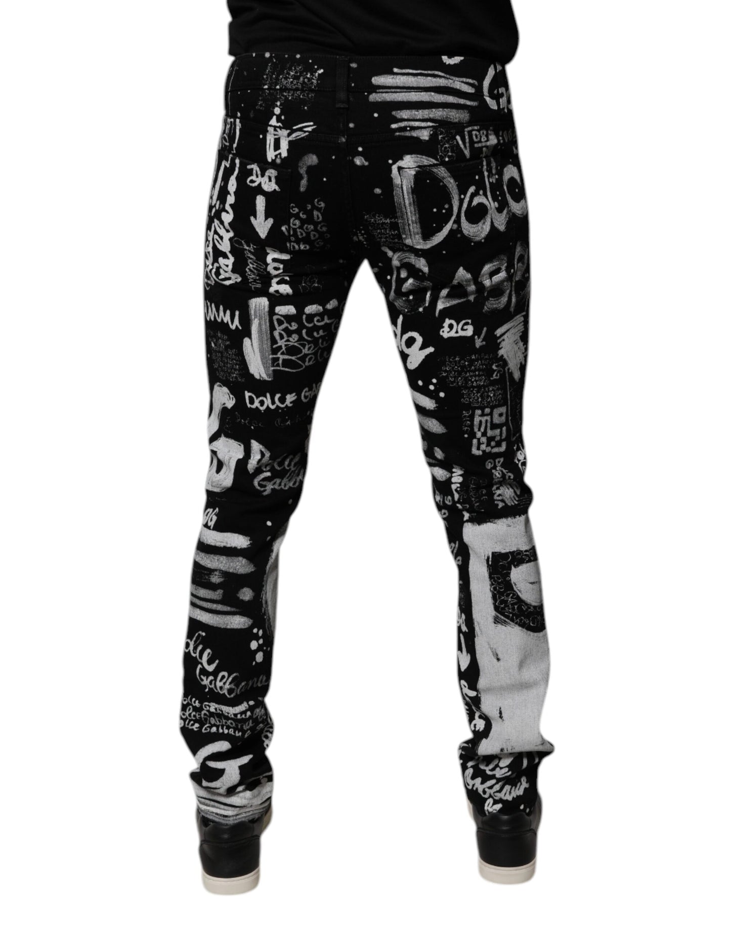 Black Cotton Logo Print Skinny Denim Jeans